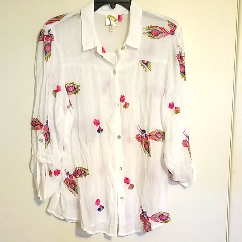 Fig and Flower Pink Floral 3/4 Sleeve Button Down